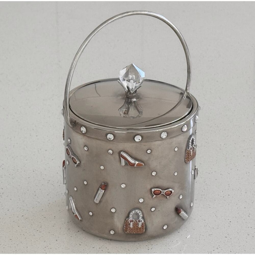 Hollywood Regency Lucite Ice Bucket Rhinestone Vanity Motif Mid Century 1960s